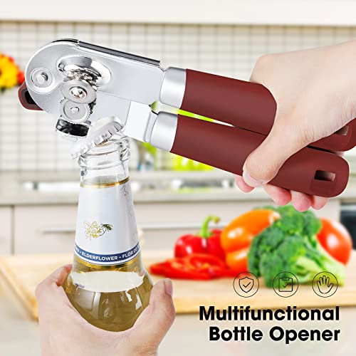 Heavy Duty Hand Can Opener Manual with Magnet Lid Remover (Red)