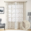 Taupe Sheer Curtains Leaf Embroidered (52"W x 96"L (Pack of 2) / 2-taupe/Beige)