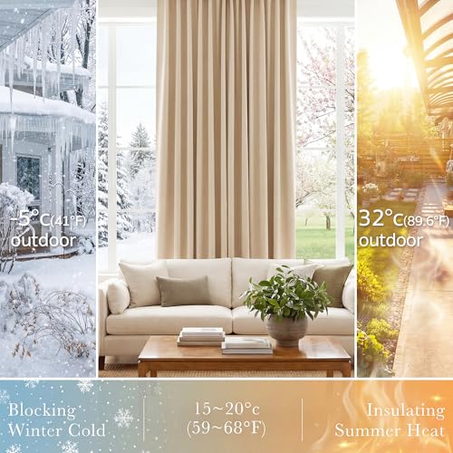 Blackout Curtains Thermal Insulated Window Treatment Panels Room Darkening Shade Drapes for Living Room Back Tab (Biscotti Beige / 42"W x 84"L (Pack of 2))