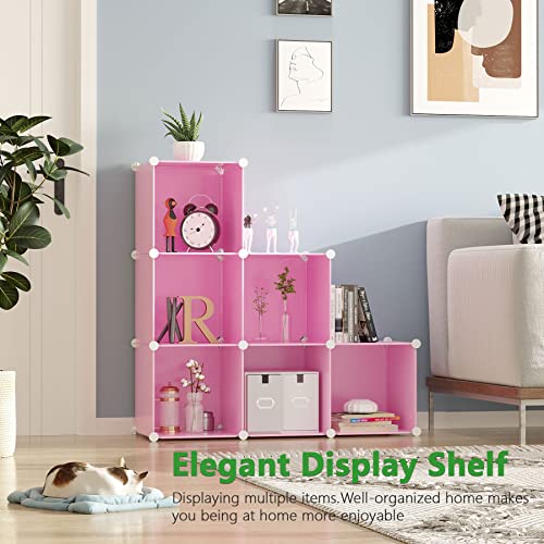 6 Cube Storage Organizer Cube Shelf Closet Storage Bookcase (Pink)