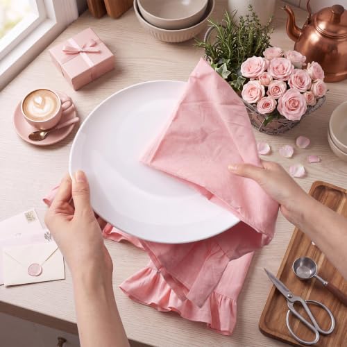 2 Pcs Light Pink Kitchen Towels Retro Towels Cotton Ruffled (Light Pink / Retro)