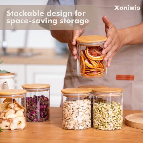 6 Pack 1Qt Round Glass Storage Jars with Bamboo Lids (1Qt*6)