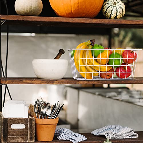 Wall Wire Baskets Adhesive Basket Hanging Kitchen Baskets No Drilling for Cabinet & Pantry Organization and Kitchen (WHITE / 4 PACK)