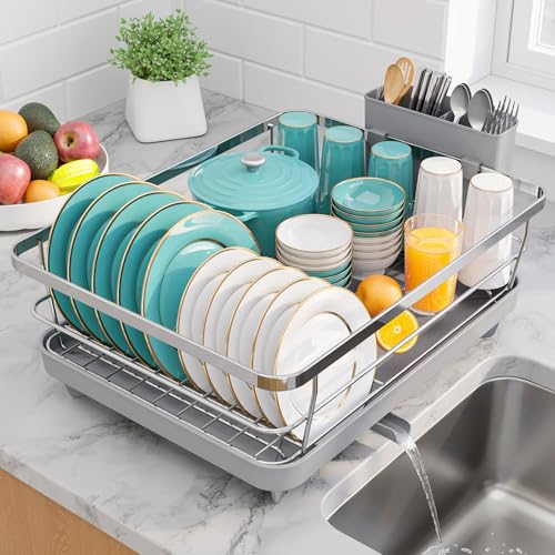 Dish Drying Rack (Silver / 15.6"D x 12"W x 5"H)