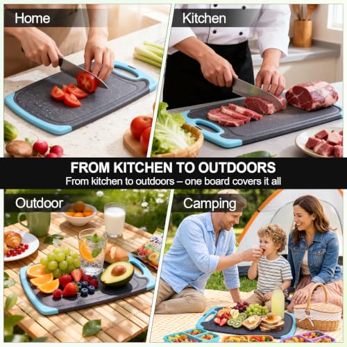 Plastic Cutting Boards for Kitchen non BPA (Aqua / Large)