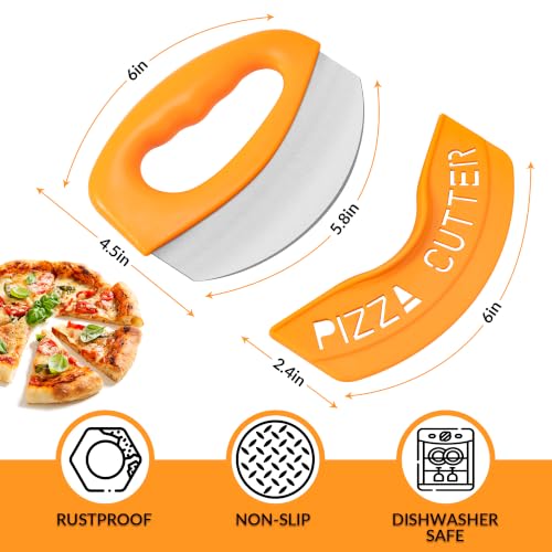 Heavy Duty Stainless Steel Pizza Cutter with Cover (Orange)