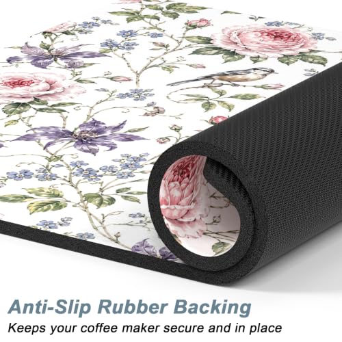 Coffee Mat 12" x 19" Coffee Bar Mats for Espresso Machine Station Accessories and Organizer (Watercolor Pink Rose / 12" x 19")