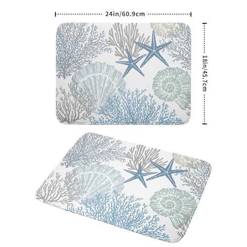 Nautical Dish Drying Mat for Kitchen Counter Coastal Seashell Starfish Summer Microfiber Absorbent Dish Draining Reusable Washable Foldable Extra Large 18"x24" (24" x 18")