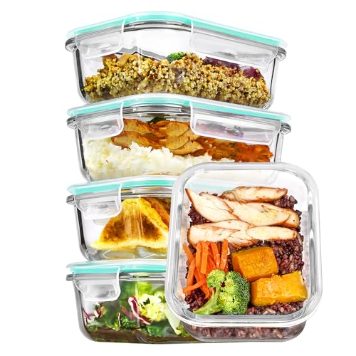 5Pack 22oz Glass Storage Containers with Lids (Green / 22oz)