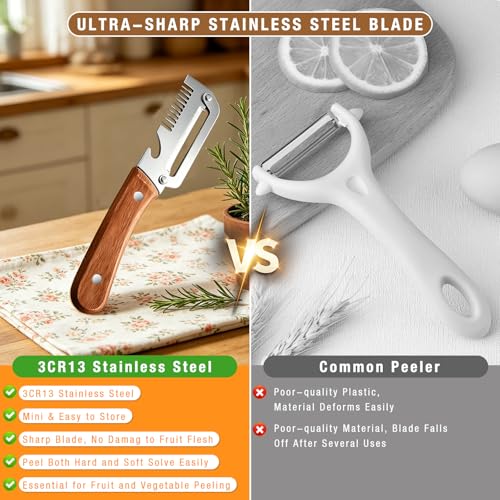 2 Pack Multifunctional Vegetable Peeler with Wooden Handle