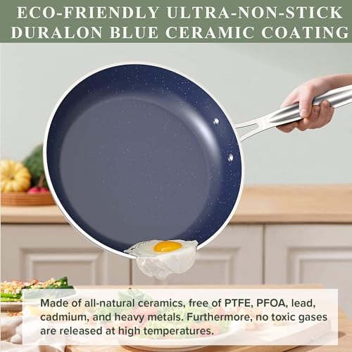 9pc Cookware Set Healthy Duralon Blue Ceramic Nonstick Coated (9 Piece Cookware Set / Cool Gray)