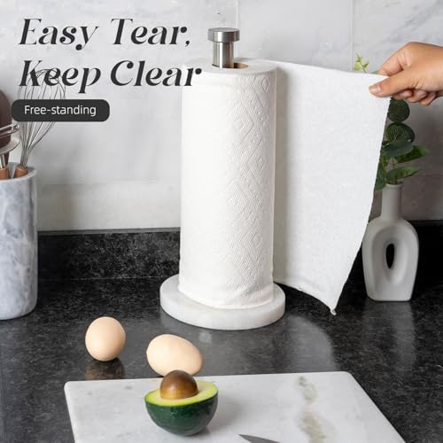 African Genuine Marble Paper Towel Holder Countertop (White Marble-silver Rod / 6" Marble Base)