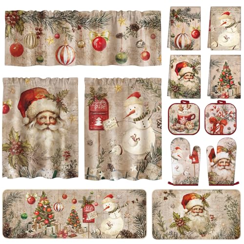 13 Pcs Christmas Kitchen Set Towels Mats Potholders Oven Mitts (Santa Claus)