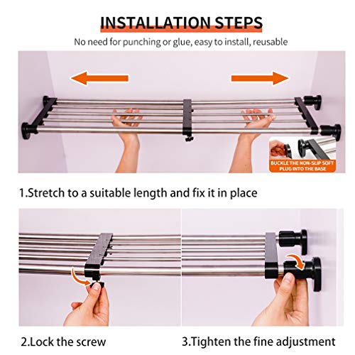 Expandable Closet Tension Shelf Rod Tension Shelves for Closet (19.68 - 31.49 inches / Black)