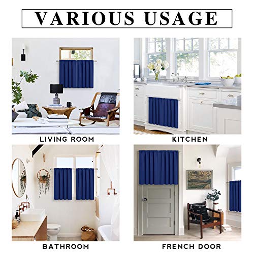 Short Blackout Curtains for Small Bedroom Kitchen Cafe Window (Marine Blue / 42"W x 36"L (Pack of 2))