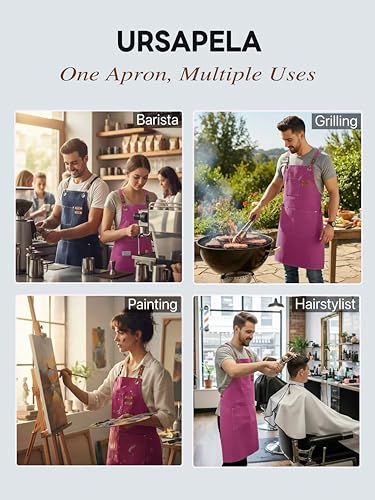 Aprons for Men Women with 3 Pockets (Hot Pink)