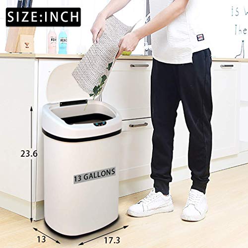 Kitchen Trash Can for Bathroom Bedroom Home Office Automatic Touch Free High (13 Gallon / White)