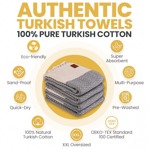 Gold CASE Turkish Beach Towel Set of 4 (Brown / 67x38"-Zeus)