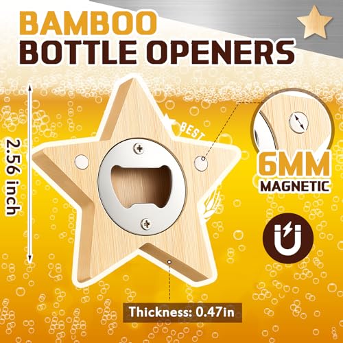 24 Pcs Magnetic Bottle Opener 2.5in DIY Bamboo Star Shape (Star Shape)