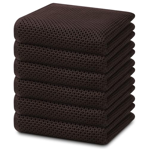 100% Cotton Waffle Weave Kitchen Dish Towels 6 (Dark Brown / 13 X 28 - 6 Pack)