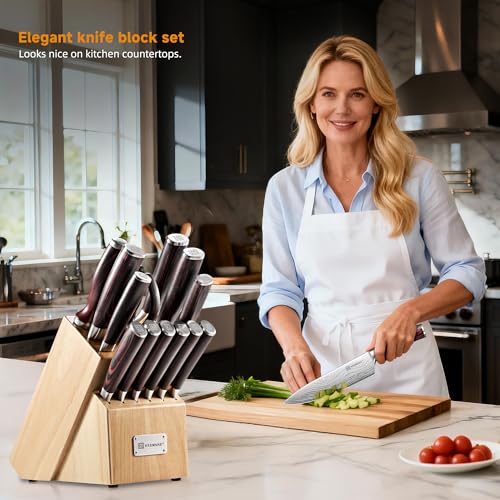 14 Pcs Kitchen Knife Set with Block (Red)