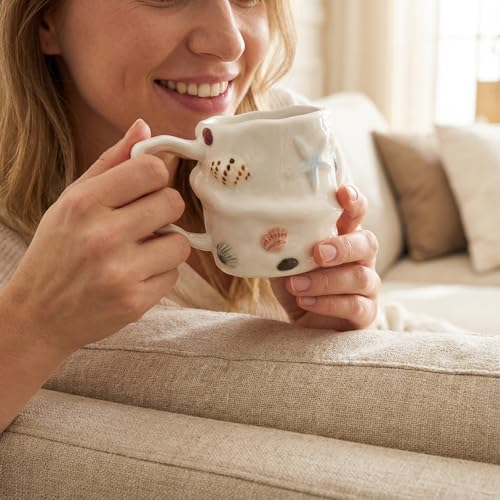 Cute Seashell Mug Ceramic Coffee Cup 10oz (Seaside)