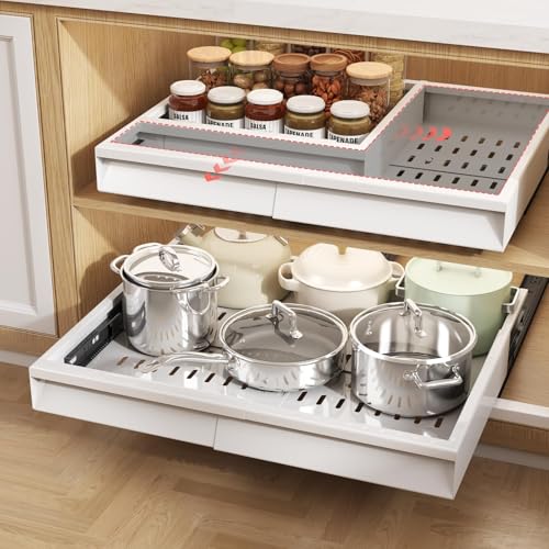 Pull Out Cabinet Organizer (White / 13"-21"W x 13"-17"D(2Pack))