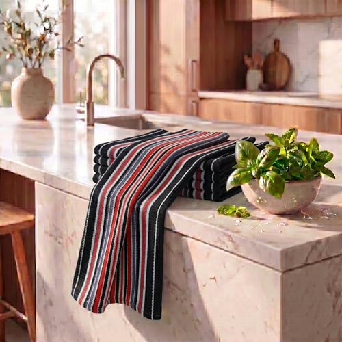 Kitchen Towels Cotton Dish Towels 20”x30” (20" x 30" (Set of 6) / 010 Black - Stripes)