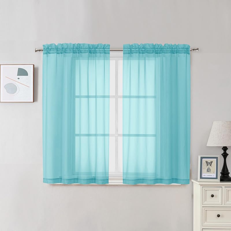 Aqua Sheer Curtains 45 Inches Long 2 Panels (Aqua / 42"W x 45"L (Pack of 2))