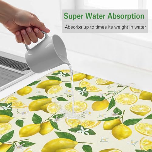 Lemon Dish Drying Mat Drainer Pads (Yellow / 16"x18")