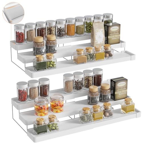 2 Pack Expandable Spice Rack Organizer for Cabinet (White / 2 Pack)