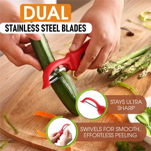 Swivel Vegetable Peeler for Kitchen with Soft Grip Handle (Red)