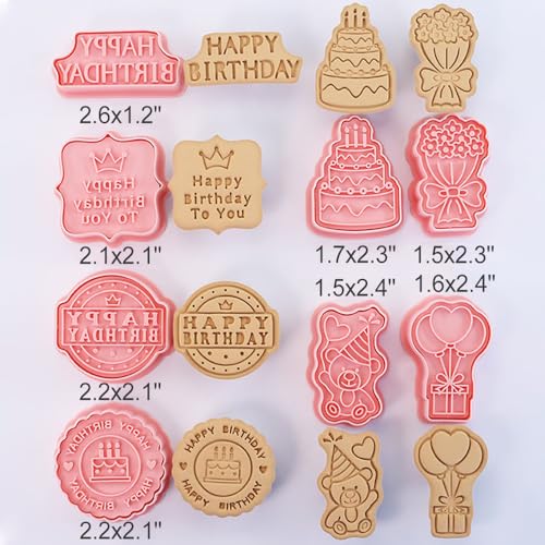 8 Pcs Cookie Cutters Set 3D Holiday Cookie Cutters for Party Baking Decoration (Birthday Theme (8 Pcs))