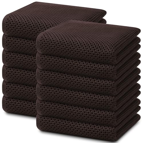 100% Cotton Waffle Weave Kitchen Dish Towels 12 (Dark Brown / 13 X 28 - 12 Pack)