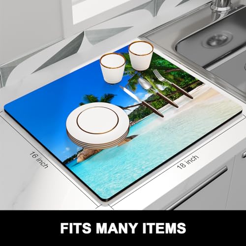Dish Drying Mat for Kitchen Counter (Happy Beach / 16" x 18")