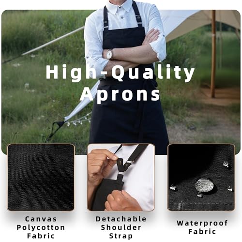 Chef Men Canvas Waterproof Apron Pocket 4251GB (10 Pack / Black)