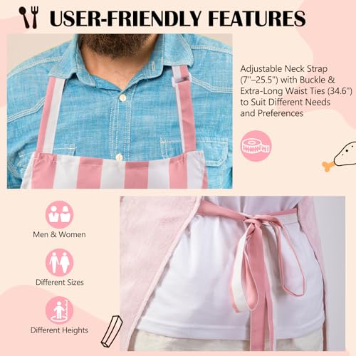 Kitchen Aprons with Pockets for Women Men (Pink)