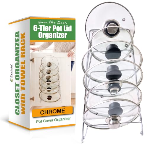 6 Tier Pot Lid Organizer for Cabinet Door or Pantry Wall (Set of 1 / Chrome - Cabinet/Wall Mounted)