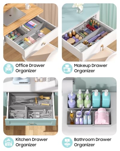 10 Pack Large Size Plastic Drawer Organizers Set (Gray)
