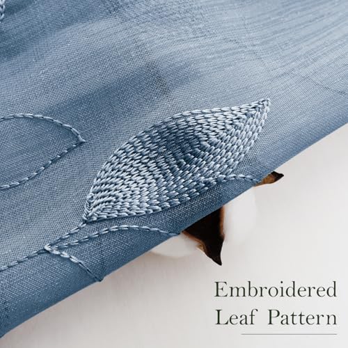 Stone Blue Kitchen Tier Curtains Leaf Embroidered (30"W x 24"L (Pack of 2) / Stone Blue)