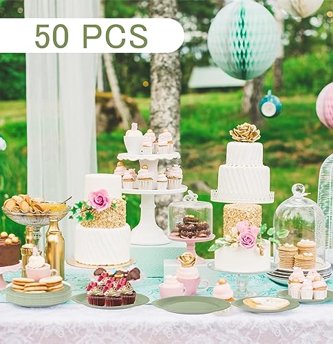 50 PCS Sage Green Paper Plates 7 Inch Disposable Plates Dessert Plates Sage Green Dinner Plates for Wedding Baby Shower Birthday Party Supplies (Sage Green / 7 INCH)