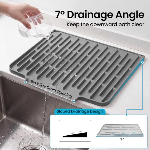 Foldable Silicone Dish Drying Mat for Kitchen Counter & Sink (Dark Gray / 15.7" x 12.3")