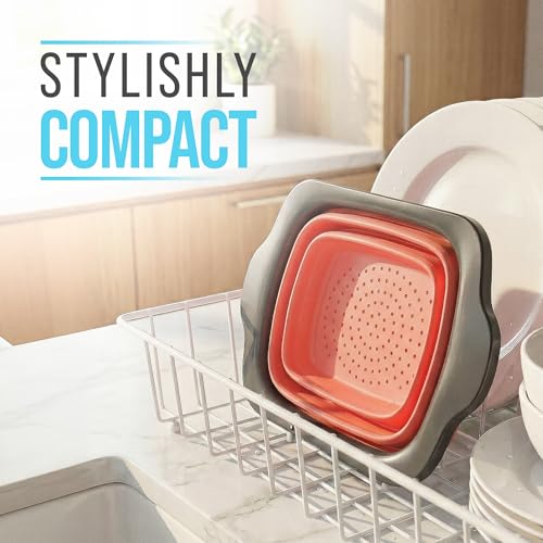 Coral XL Collapsible Silicone Over Sink Colander (Coral)