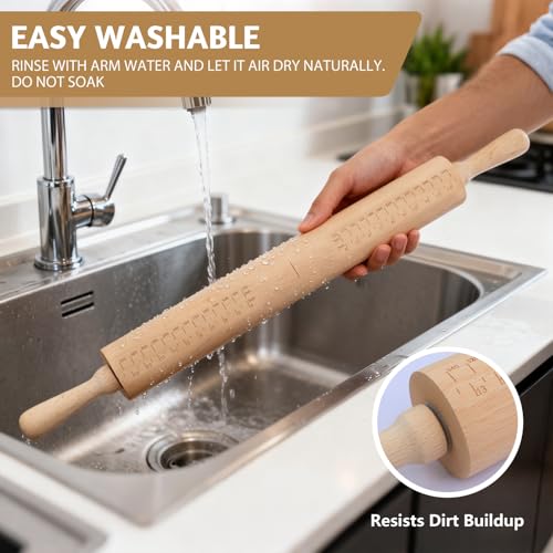 Long Adjustable Wood Rolling Pin (Gray / 21.1in Long)