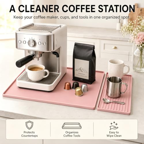 Silicone Coffee Mat 24 x 16 in with Tray (Soft Light Pink)