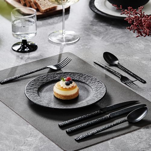 48 Pcs Black Hammered Silverware Set with Steak Knives for 8 (Black / 48-Piece)