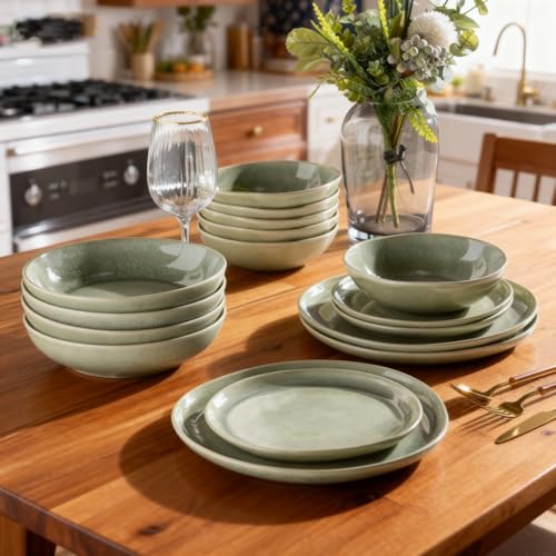 Ceramic Dinnerware Sets for 6 (Olive Green / Service for 6(18Pcs))