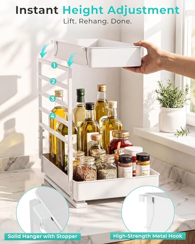 Metal Pull Out Slide Shelf Organizer for Framed or Frameless Under Sink CabinetsOrganization in Kitchen (1 Set / White)
