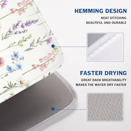 Spring Summer Colorful Floral Dish Drying Mat 18x24 Inch (Floral Colorful / 18" x 24")