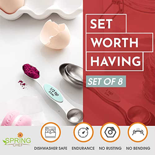 Stainless Steel 8 Magnetic Measuring Spoons for Kitchen (Mint / 1-Pack)